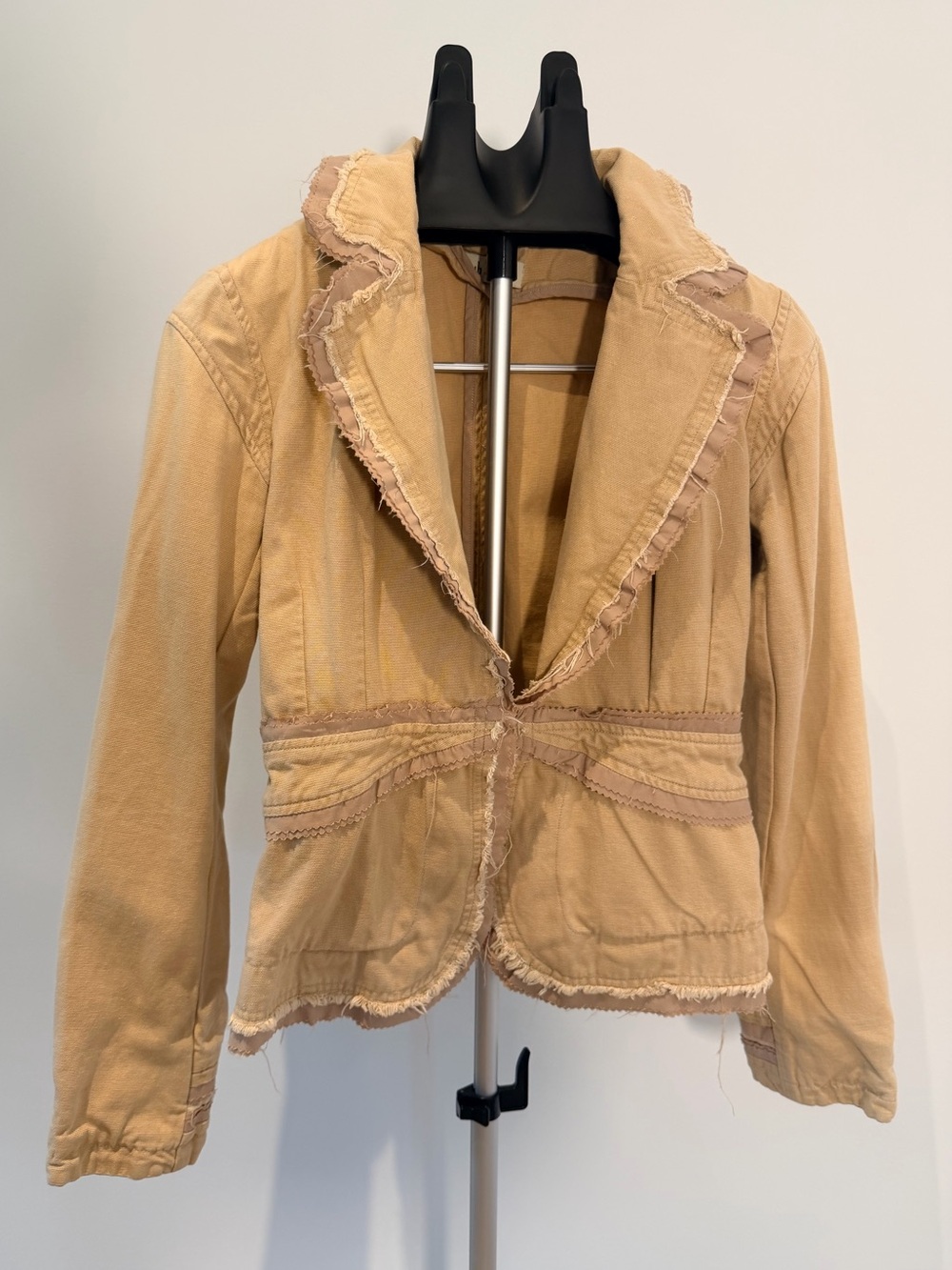 Vintage Y2K UB Jeans Beige Raw Edge Ruffle Blazer Jacket Size M